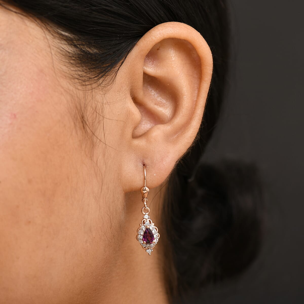 D'Joy AAA Radiant Ember Garnet and White Zircon 1.50 ctw Majestic Teardrop Earrings in 18K Vermeil Rose Gold Over Sterling Silver image number 2
