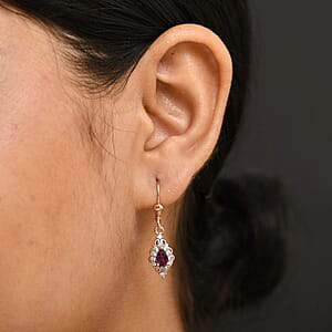D'Joy AAA Radiant Ember Garnet and White Zircon 1.50 ctw Majestic Teardrop Earrings in 18K Vermeil Rose Gold Over Sterling Silver
