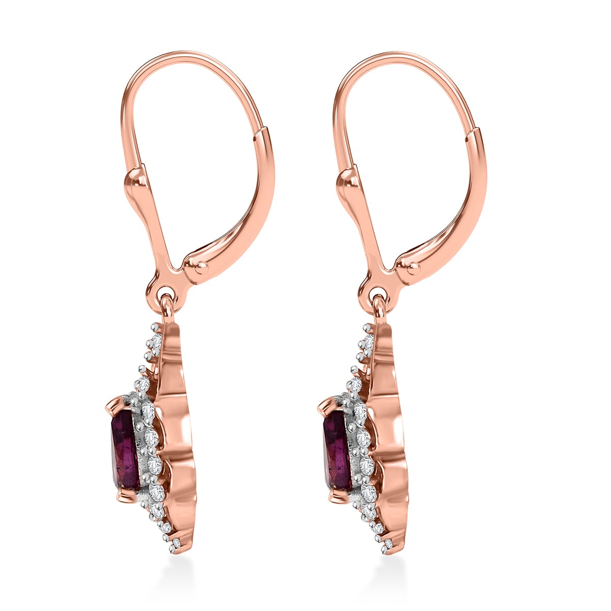 D'Joy AAA Radiant Ember Garnet and White Zircon 1.50 ctw Majestic Teardrop Earrings in 18K Vermeil Rose Gold Over Sterling Silver image number 3