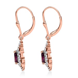 D'Joy AAA Radiant Ember Garnet and White Zircon 1.50 ctw Majestic Teardrop Earrings in 18K Vermeil Rose Gold Over Sterling Silver