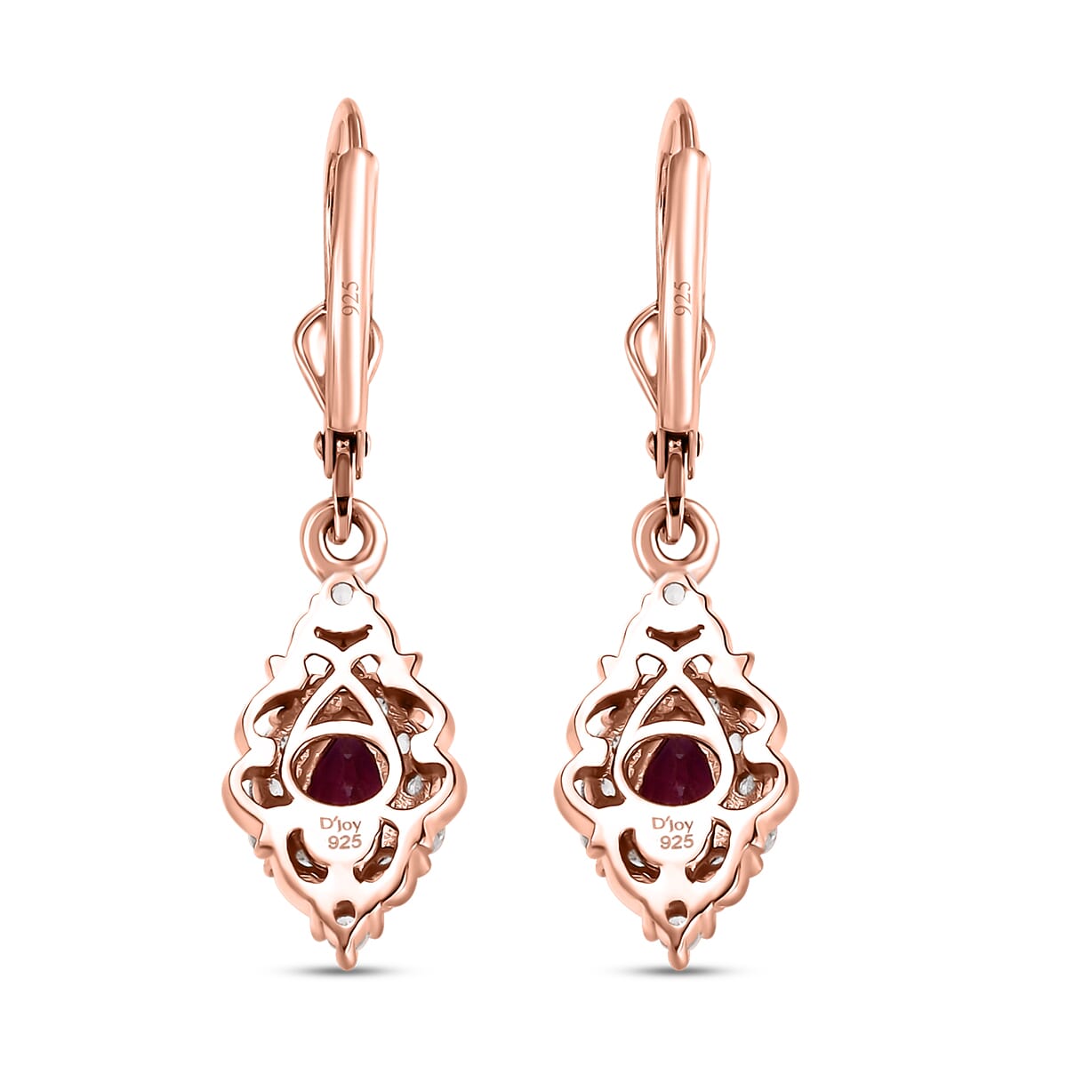 D'Joy AAA Radiant Ember Garnet and White Zircon 1.50 ctw Majestic Teardrop Earrings in 18K Vermeil Rose Gold Over Sterling Silver image number 4
