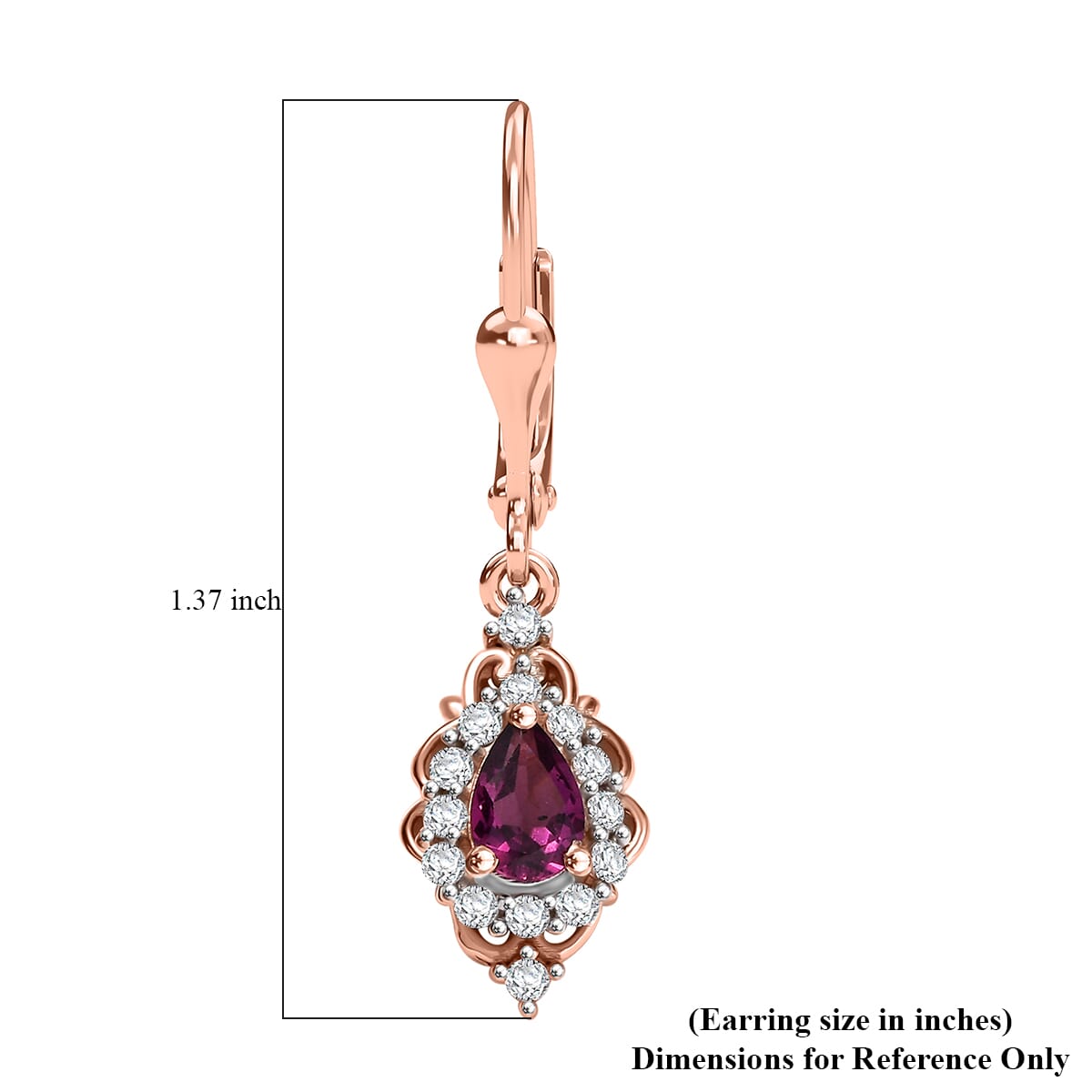D'Joy AAA Radiant Ember Garnet and White Zircon 1.50 ctw Majestic Teardrop Earrings in 18K Vermeil Rose Gold Over Sterling Silver image number 5