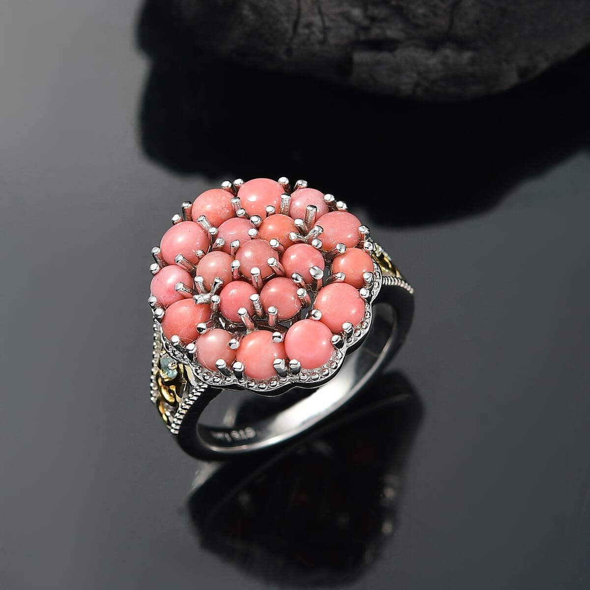 Karis Oregon Peach Opal and Lagoon Apatite 2.20 ctw Blooming Garden Ring in 18K YG Plated and Platinum Bond (Size 10.0) image number 1