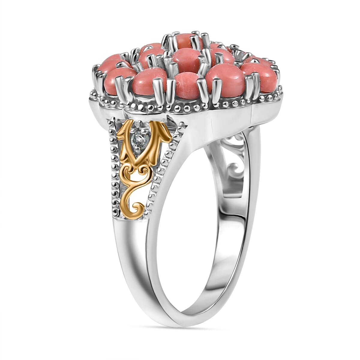 Karis Oregon Peach Opal and Lagoon Apatite 2.20 ctw Blooming Garden Ring in 18K YG Plated and Platinum Bond (Size 10.0) image number 3