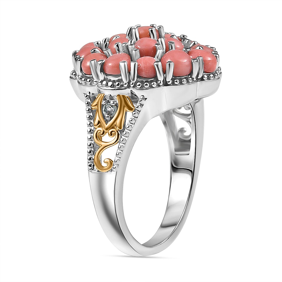 Karis Oregon Peach Opal and Lagoon Apatite 2.20 ctw Blooming Garden Ring in 18K YG Plated and Platinum Bond (Size 7.0) image number 3
