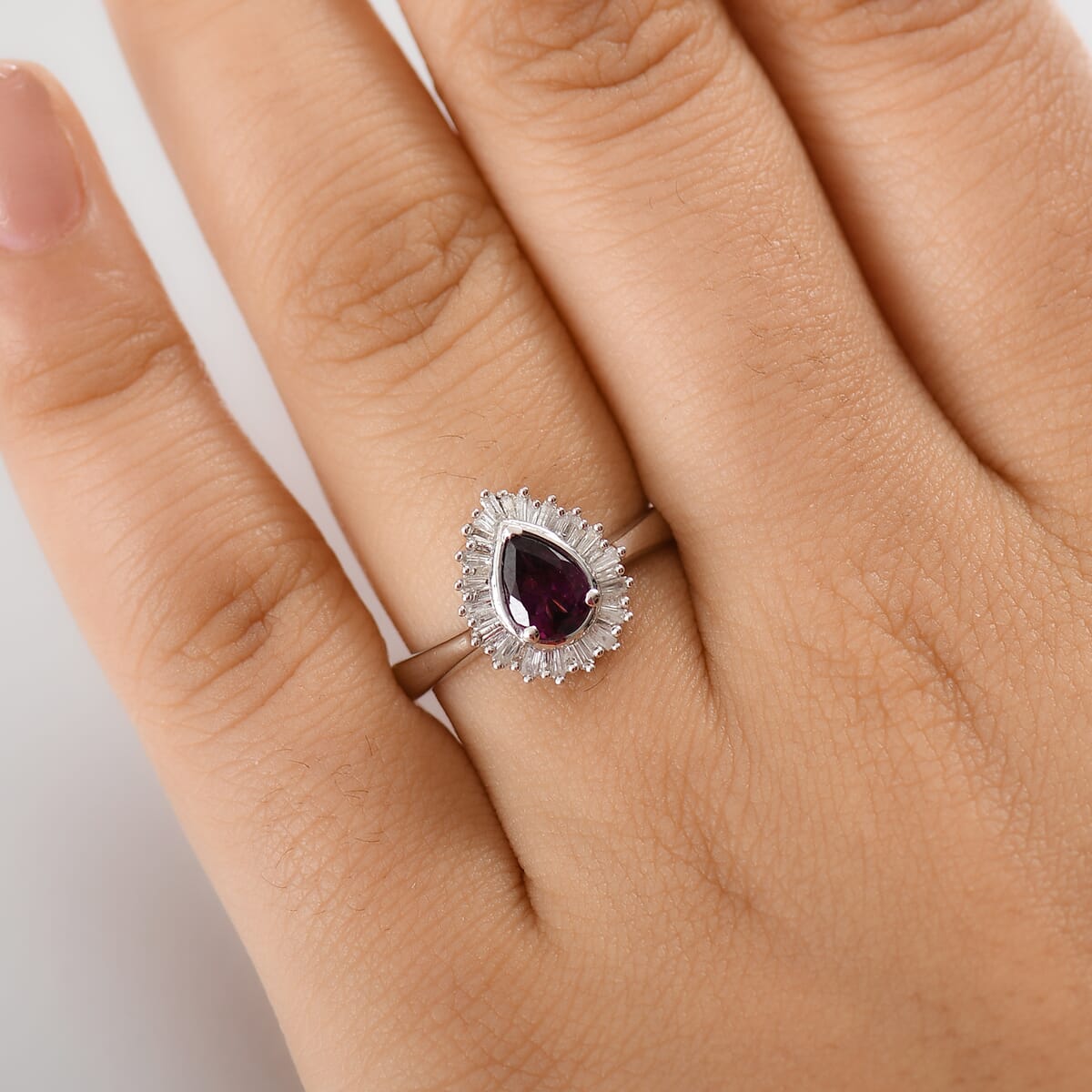 D'Joy AAA Radiant Ember Garnet and Diamond 1.10 ctw Celestial Crown Ring in Rhodium Over Sterling Silver (Size 10.0) image number 2