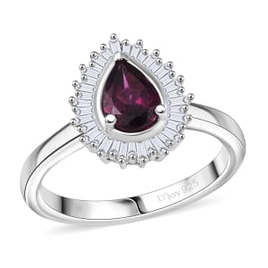 D'Joy AAA Radiant Ember Garnet and Diamond 1.10 ctw Celestial Crown Ring in Rhodium Over Sterling Silver (Size 7.0)