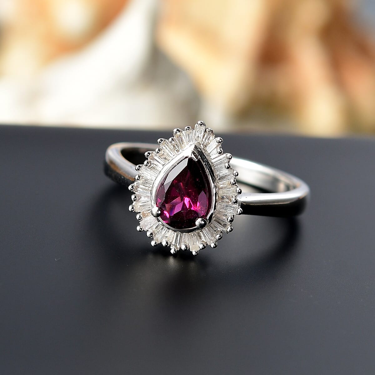 D'Joy AAA Radiant Ember Garnet and Diamond 1.10 ctw Celestial Crown Ring in Rhodium Over Sterling Silver (Size 7.0) image number 1