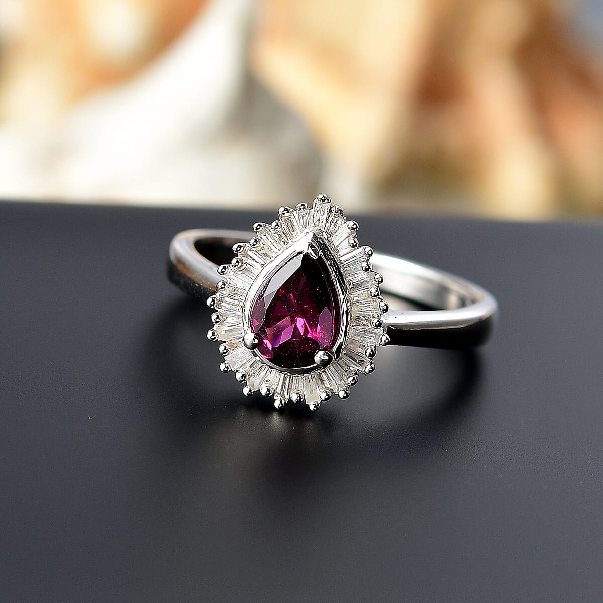 D'Joy AAA Radiant Ember Garnet and Diamond 1.10 ctw Celestial Crown Ring in Rhodium Over Sterling Silver (Size 8.0) image number 1