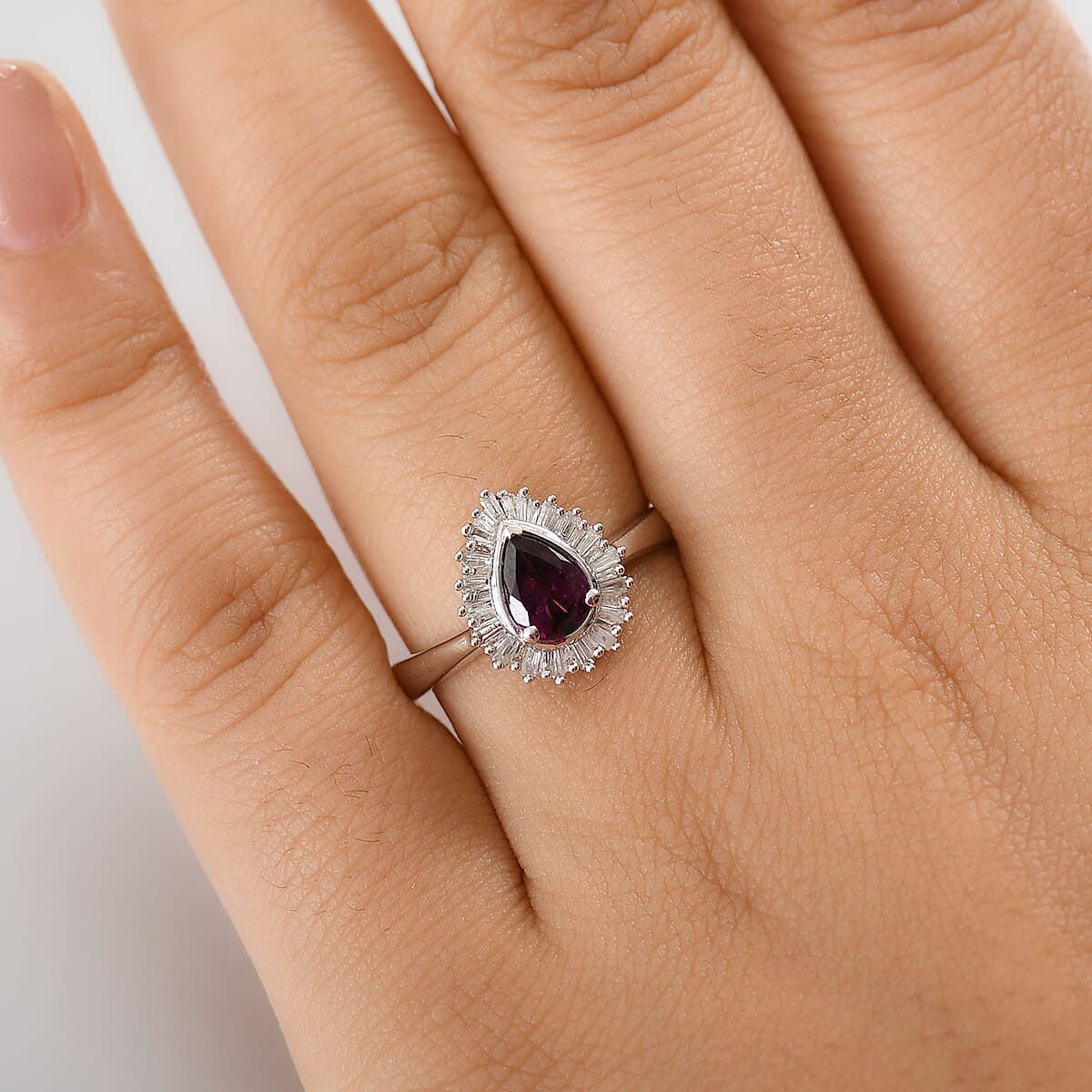 D'Joy AAA Radiant Ember Garnet and Diamond 1.10 ctw Celestial Crown Ring in Rhodium Over Sterling Silver (Size 8.0) image number 2