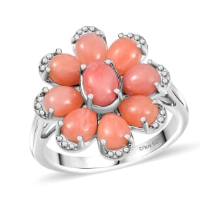 D'Joy Oregon Peach Opal 2.75 ctw Floral Ring in Rhodium Over Sterling Silver (Size 10.0)