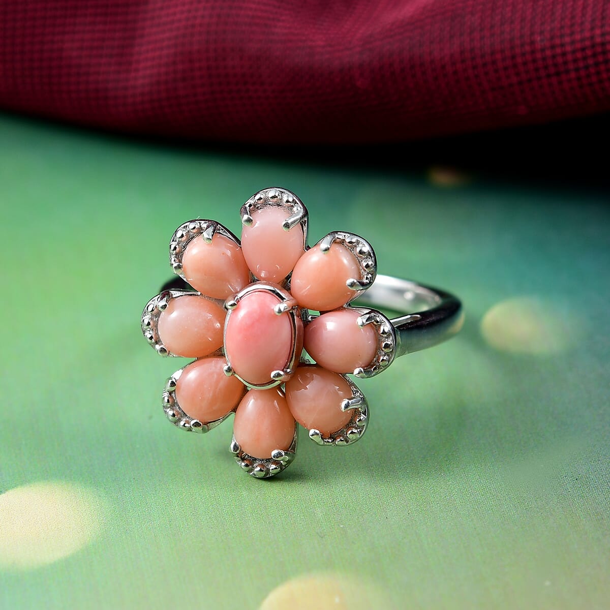 D'Joy Oregon Peach Opal 2.75 ctw Floral Ring in Rhodium Over Sterling Silver (Size 10.0) image number 1