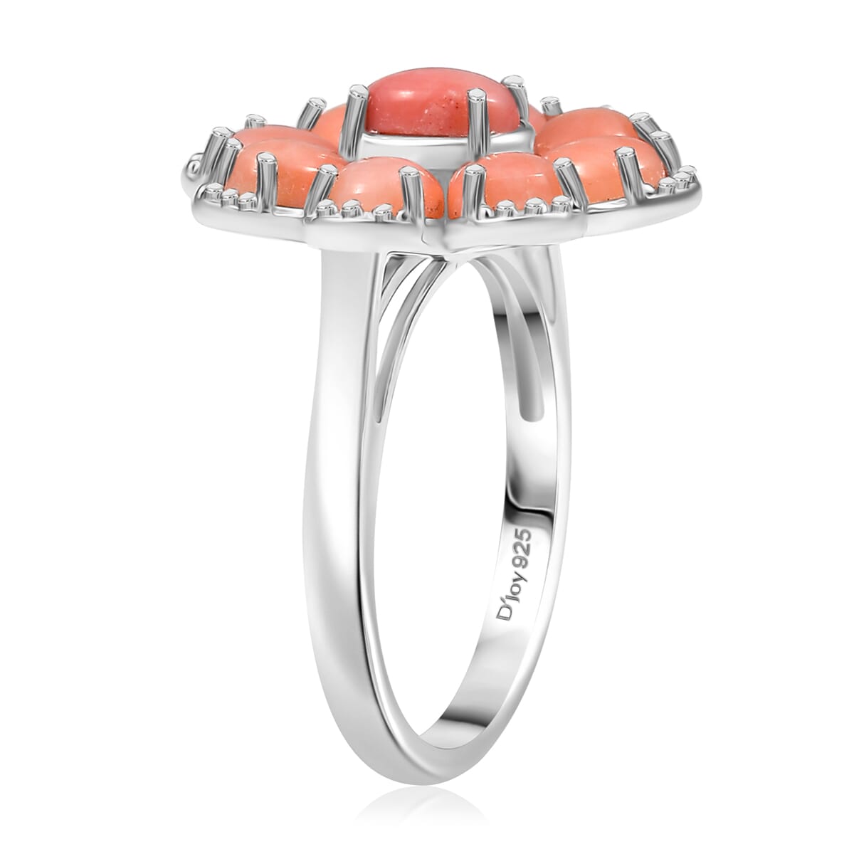 D'Joy Oregon Peach Opal 2.75 ctw Floral Ring in Rhodium Over Sterling Silver (Size 10.0) image number 3