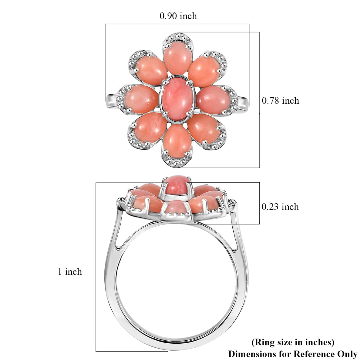 D'Joy Oregon Peach Opal 2.75 ctw Floral Ring in Rhodium Over Sterling Silver (Size 10.0) image number 5