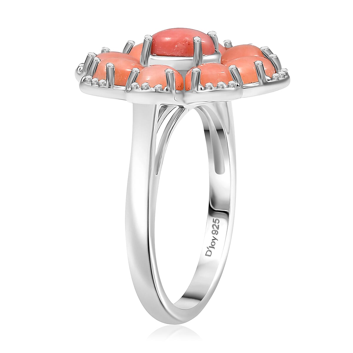 D'Joy Oregon Peach Opal 2.75 ctw Floral Ring in Rhodium Over Sterling Silver (Size 7.0) image number 3