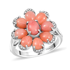 D'Joy Oregon Peach Opal 2.75 ctw Floral Ring in Rhodium Over Sterling Silver (Size 8.0)