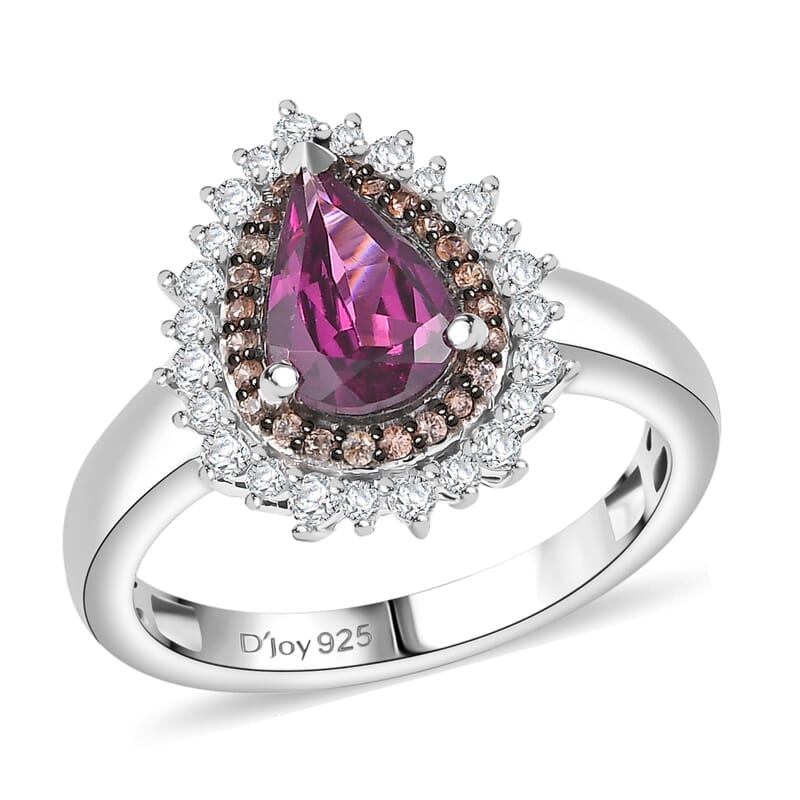 D'Joy AAA Radiant Ember Garnet and Multi Gemstone 2.20 ctw Regal Radiance Ring in Rhodium Over Sterling Silver (Size 10.0)
