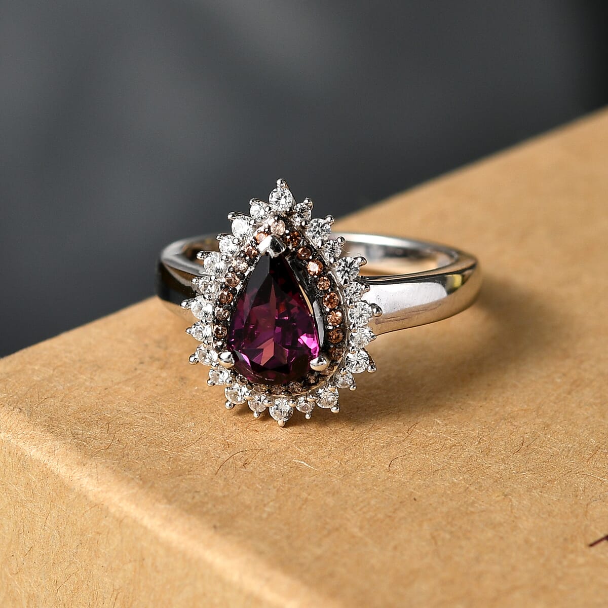 D'Joy AAA Radiant Ember Garnet and Multi Gemstone 2.20 ctw Regal Radiance Ring in Rhodium Over Sterling Silver (Size 10.0) image number 1
