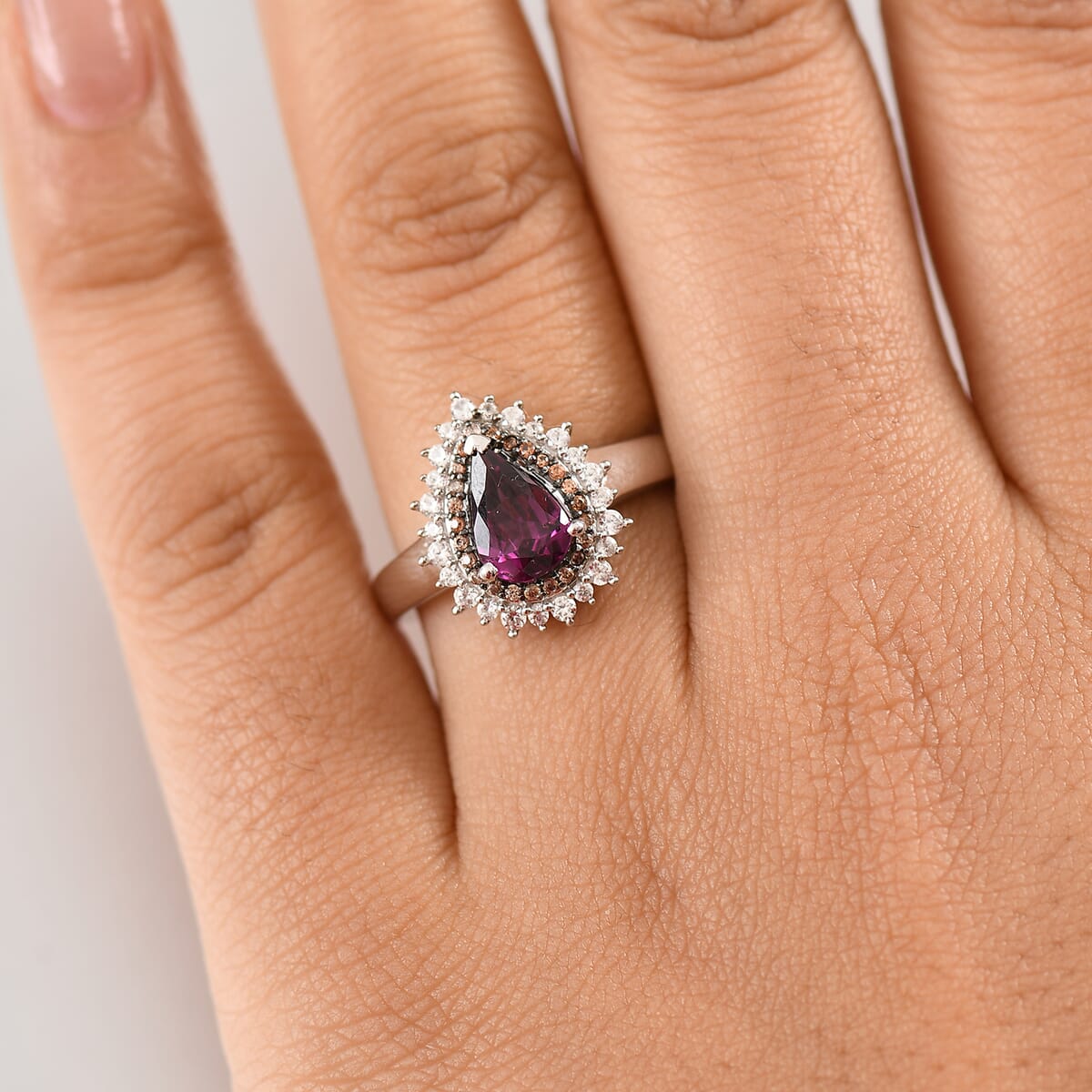 D'Joy AAA Radiant Ember Garnet and Multi Gemstone 2.20 ctw Regal Radiance Ring in Rhodium Over Sterling Silver (Size 10.0) image number 2
