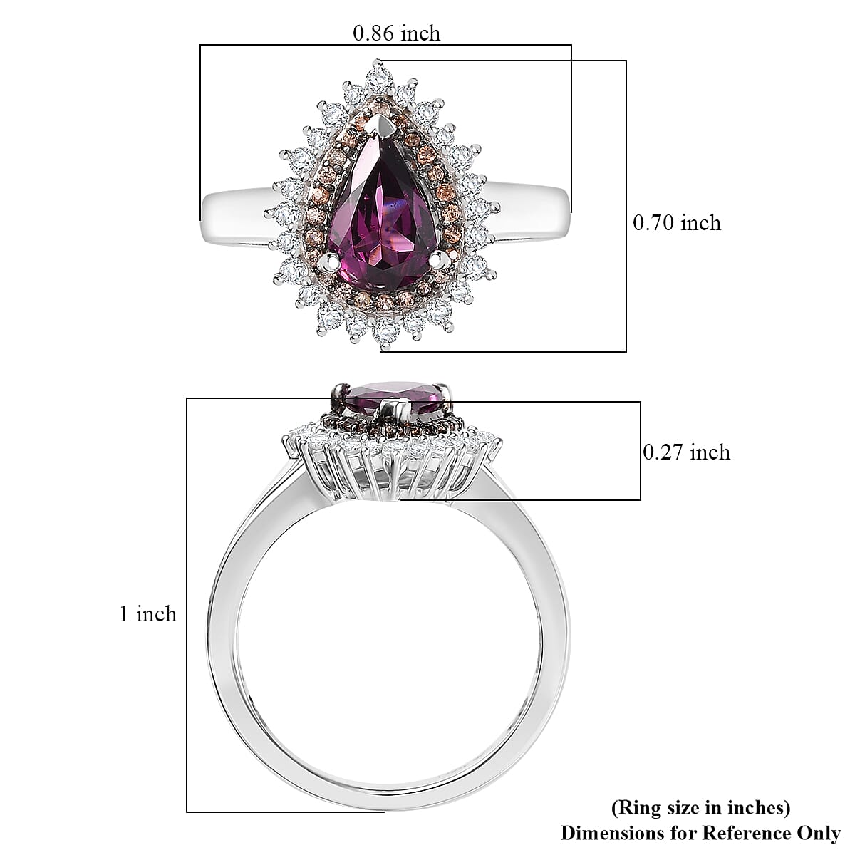 D'Joy AAA Radiant Ember Garnet and Multi Gemstone 2.20 ctw Regal Radiance Ring in Rhodium Over Sterling Silver (Size 10.0)