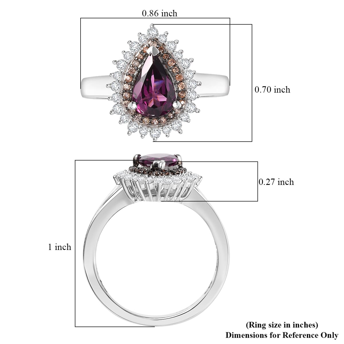 D'Joy AAA Radiant Ember Garnet and Multi Gemstone 2.20 ctw Regal Radiance Ring in Rhodium Over Sterling Silver (Size 10.0) image number 5