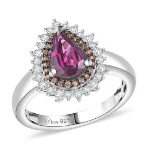 D'Joy AAA Radiant Ember Garnet and Multi Gemstone 2.20 ctw Regal Radiance Ring in Rhodium Over Sterling Silver (Size 8.0)
