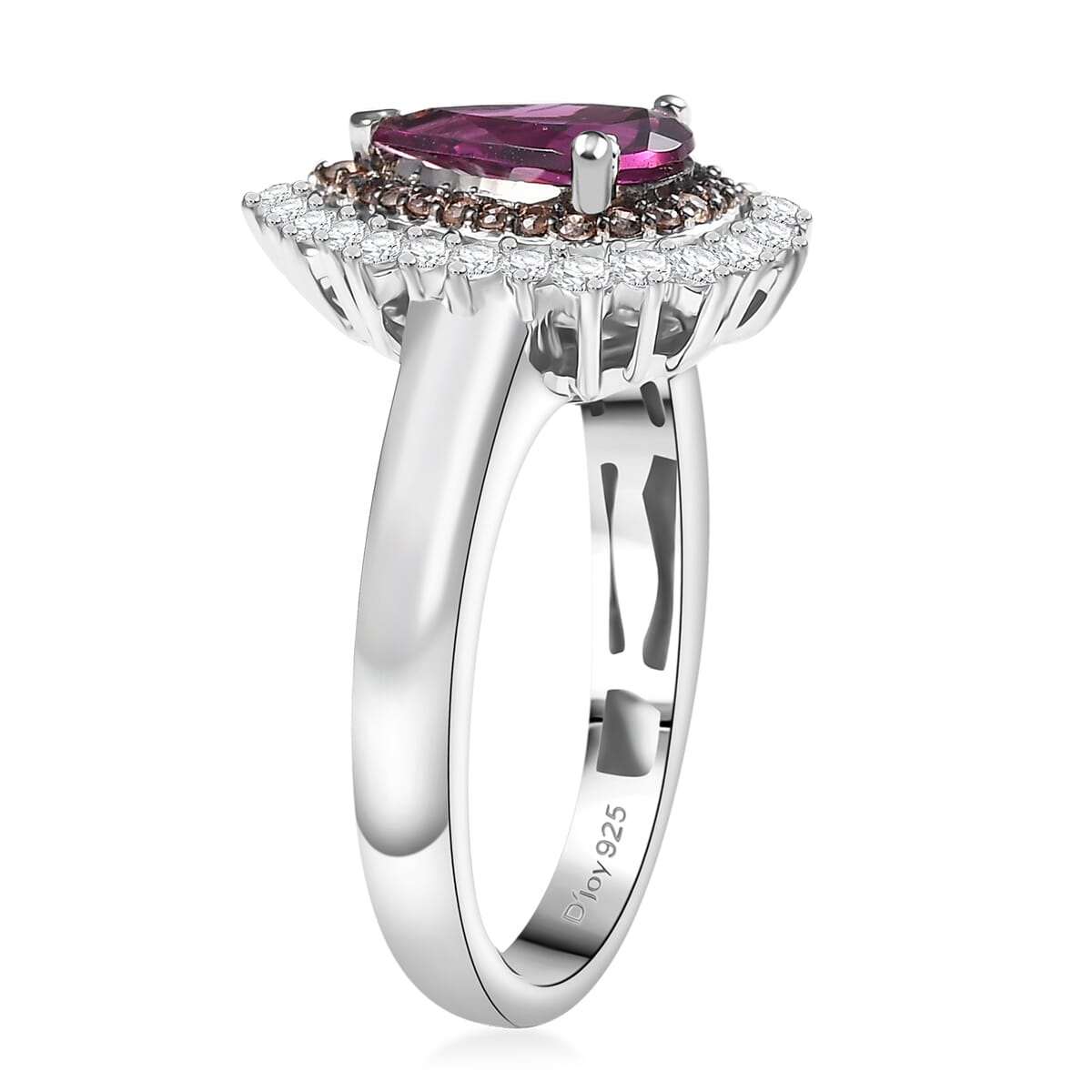 D'Joy AAA Radiant Ember Garnet and Multi Gemstone 2.20 ctw Regal Radiance Ring in Rhodium Over Sterling Silver (Size 8.0) image number 3