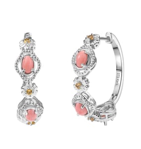 Karis Oregon Peach Opal and Brazilian Citrine 1.40 ctw Floral Hoop Earrings in Patinum Bond