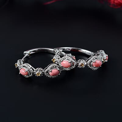 Karis Oregon Peach Opal and Brazilian Citrine 1.40 ctw Floral Hoop Earrings in Patinum Bond