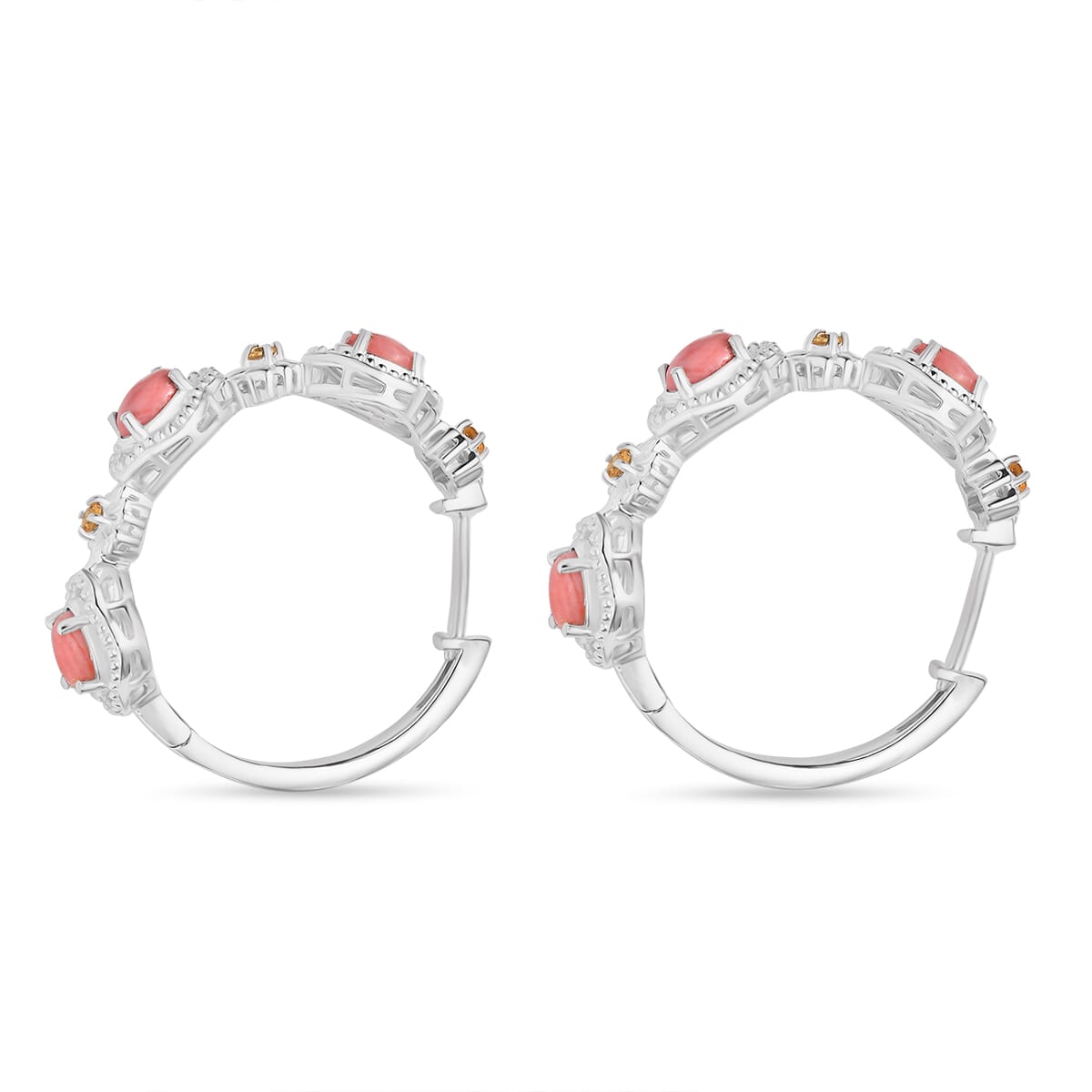 Karis Oregon Peach Opal and Brazilian Citrine 1.40 ctw Floral Hoop Earrings in Patinum Bond image number 2