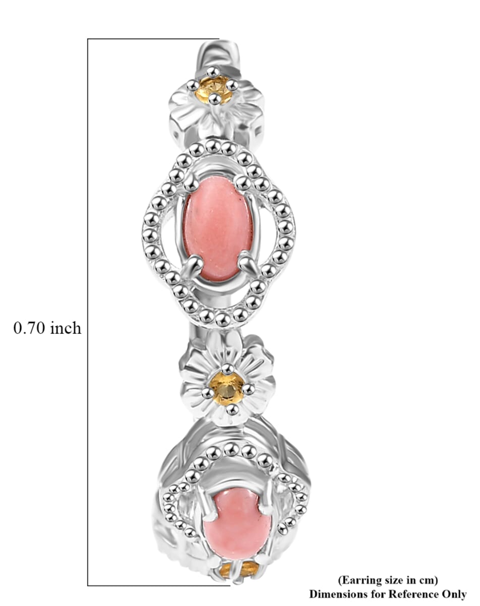 Karis Oregon Peach Opal and Brazilian Citrine 1.40 ctw Floral Hoop Earrings in Patinum Bond image number 3