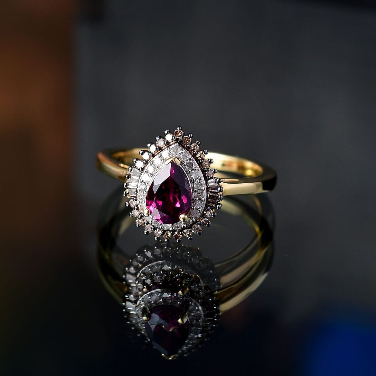 AAA Radiant Ember Garnet Natural Champagne and White Diamond (0.24 cts) Ring in 18K Vermeil YG Over Sterling Silver (Size 10.0) 1.10 ctw image number 1