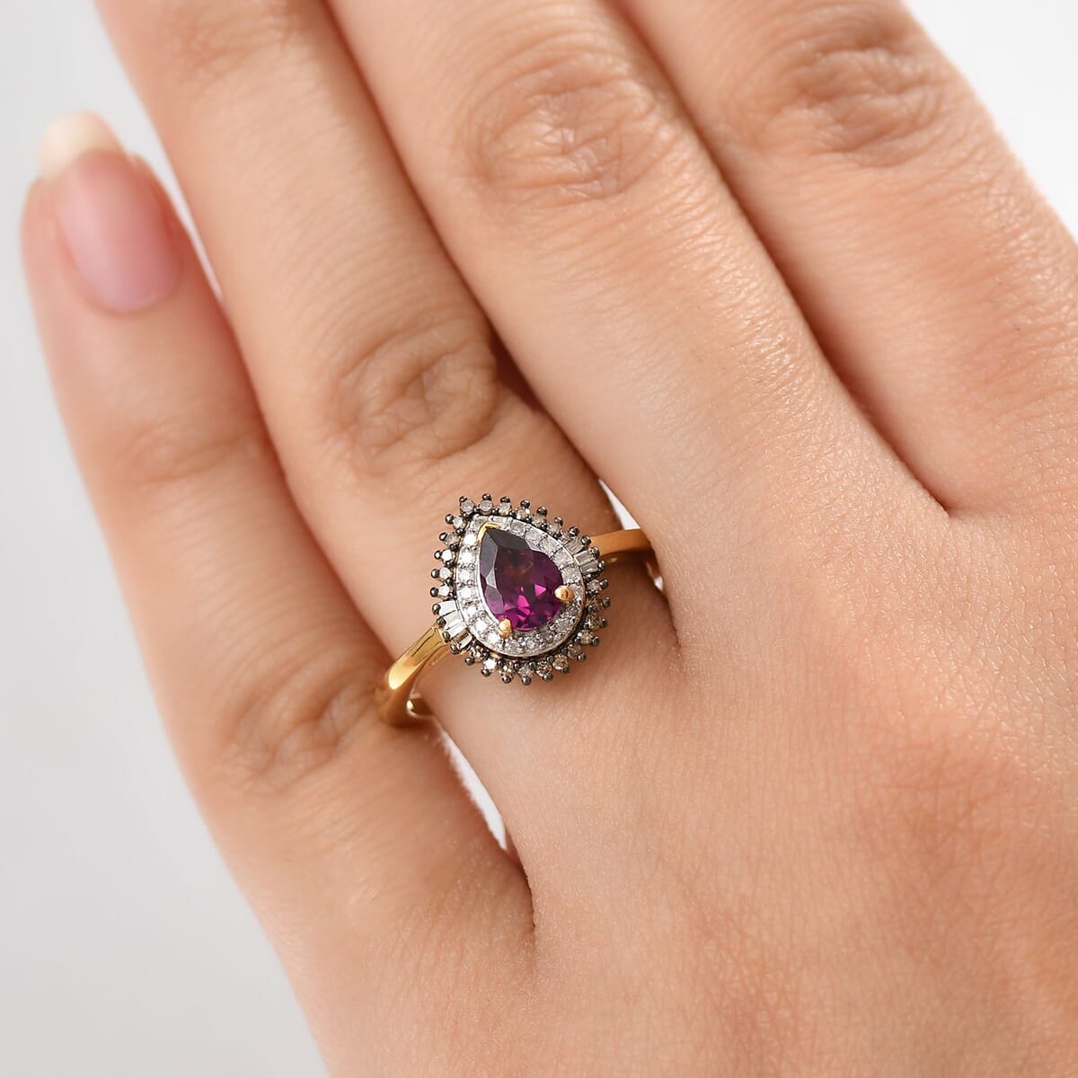 AAA Radiant Ember Garnet Natural Champagne and White Diamond (0.24 cts) Ring in 18K Vermeil YG Over Sterling Silver (Size 10.0) 1.10 ctw image number 2