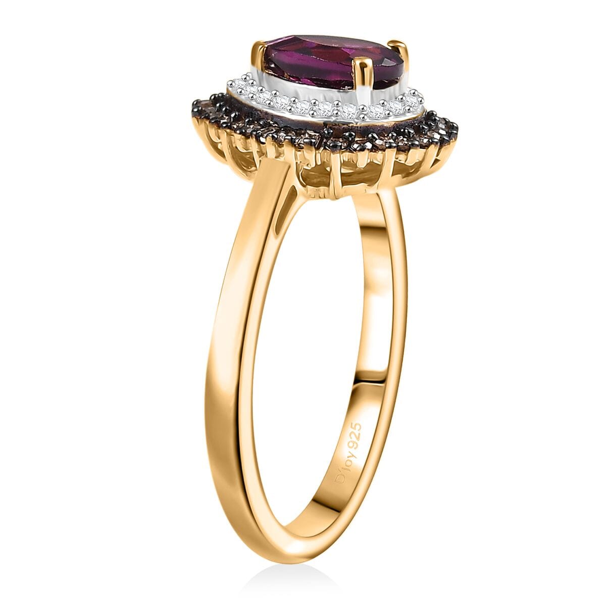 AAA Radiant Ember Garnet Natural Champagne and White Diamond (0.24 cts) Ring in 18K Vermeil YG Over Sterling Silver (Size 10.0) 1.10 ctw image number 3