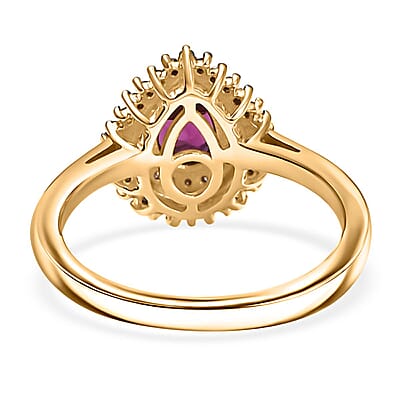 D'Joy AAA Radiant Ember Garnet, Natural Champagne and White Diamond 1.10 ctw Royal Luxe Ring in 18K Vermeil Yellow Gold Over Sterling Silver (Size 10.0)