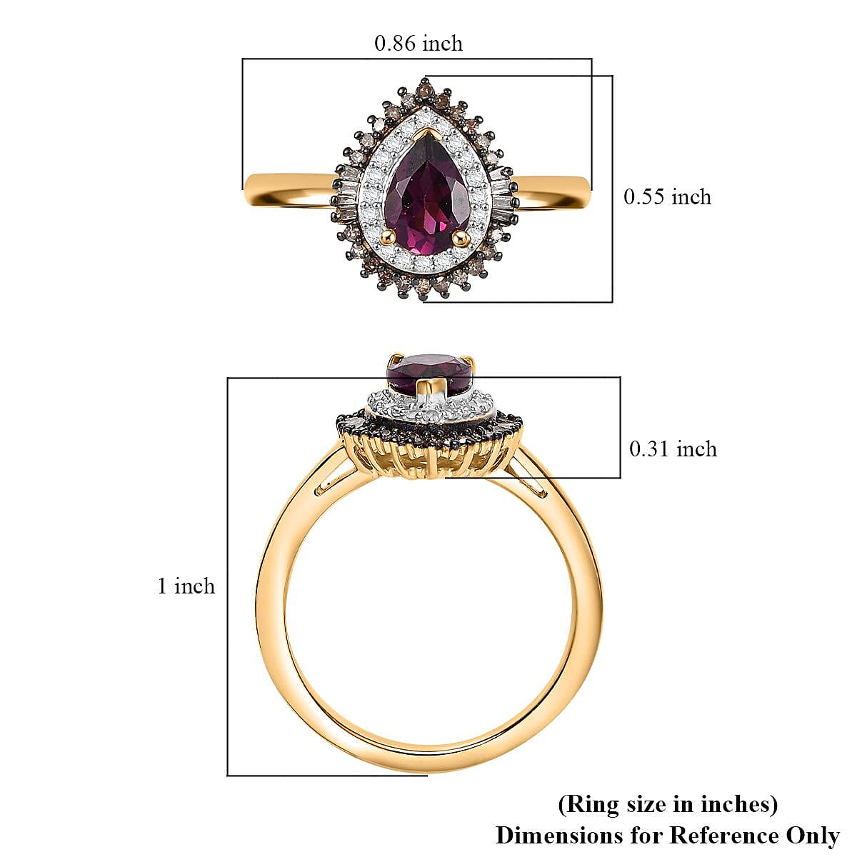 D'Joy AAA Radiant Ember Garnet, Natural Champagne and White Diamond 1.10 ctw Royal Luxe Ring in 18K Vermeil Yellow Gold Over Sterling Silver (Size 10.0)