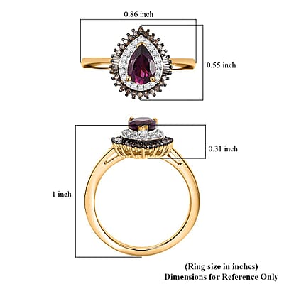 D'Joy AAA Radiant Ember Garnet, Natural Champagne and White Diamond 1.10 ctw Royal Luxe Ring in 18K Vermeil Yellow Gold Over Sterling Silver (Size 10.0)