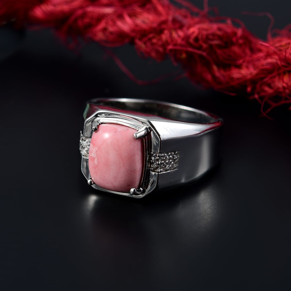 Karis Oregon Peach Opal and White Zircon 3.00 ctw Mens Ring in Platinum Bond (Size 11.0) image number 1