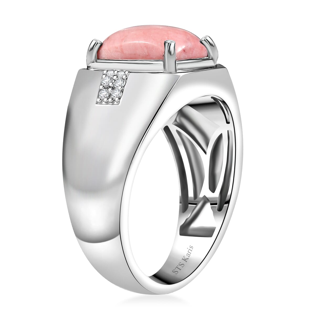 Karis Oregon Peach Opal and White Zircon 3.00 ctw Mens Ring in Platinum Bond (Size 11.0) image number 3