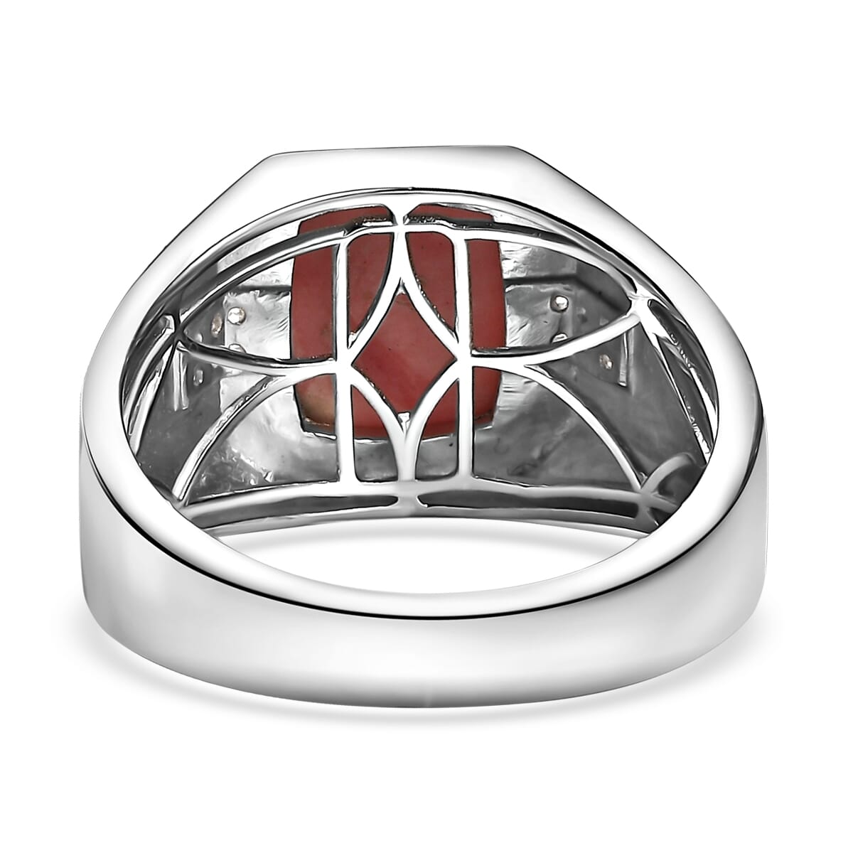 Karis Oregon Peach Opal and White Zircon 3.00 ctw Mens Ring in Platinum Bond (Size 11.0) image number 4