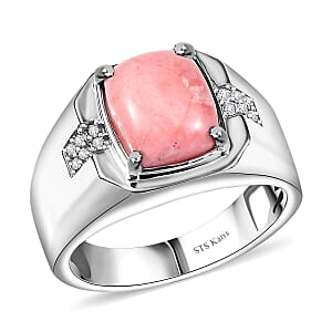 Karis Oregon Peach Opal and White Zircon 3.00 ctw Mens Ring in Platinum Bond (Size 13.0)
