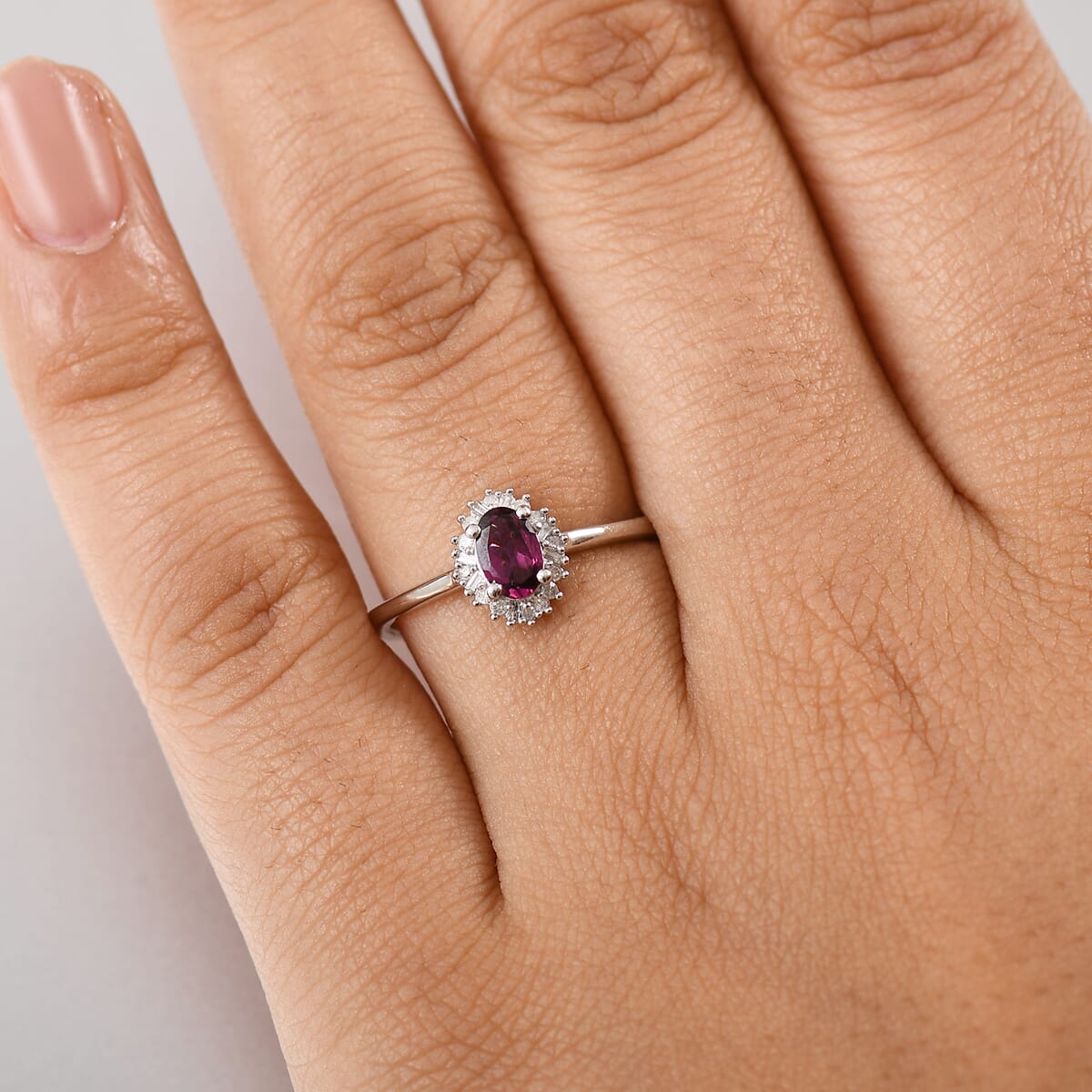 D'Joy AAA Radiant Ember Garnet and Diamond 0.65 ctw Royal Twilight Ring in Rhodium Over Sterling Silver (Size 10.0) image number 2