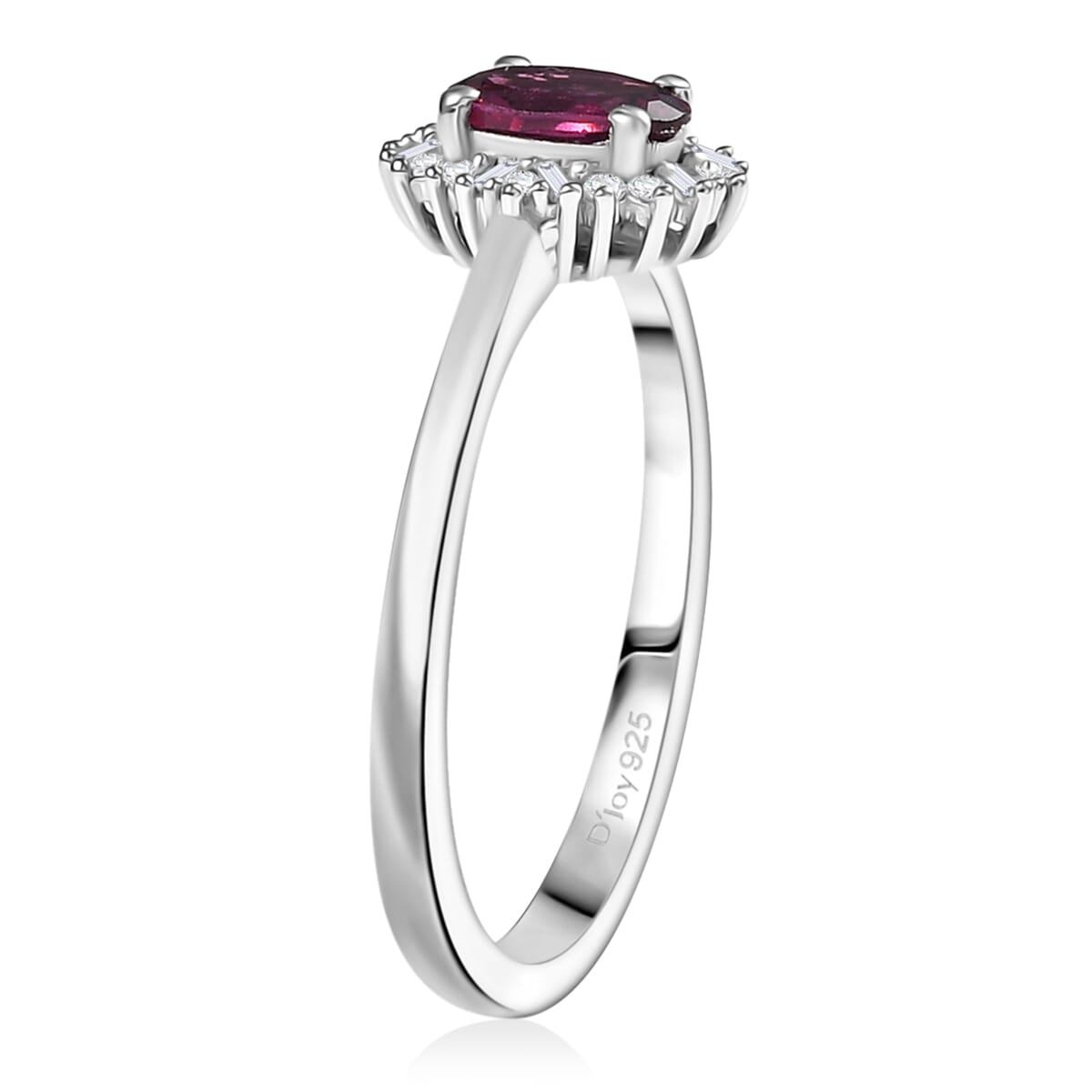 D'Joy AAA Radiant Ember Garnet and Diamond 0.65 ctw Royal Twilight Ring in Rhodium Over Sterling Silver (Size 10.0) image number 3