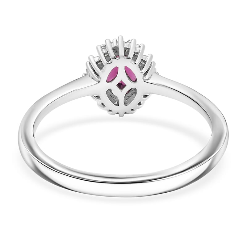 D'Joy AAA Radiant Ember Garnet and Diamond 0.65 ctw Royal Twilight Ring in Rhodium Over Sterling Silver (Size 10.0)