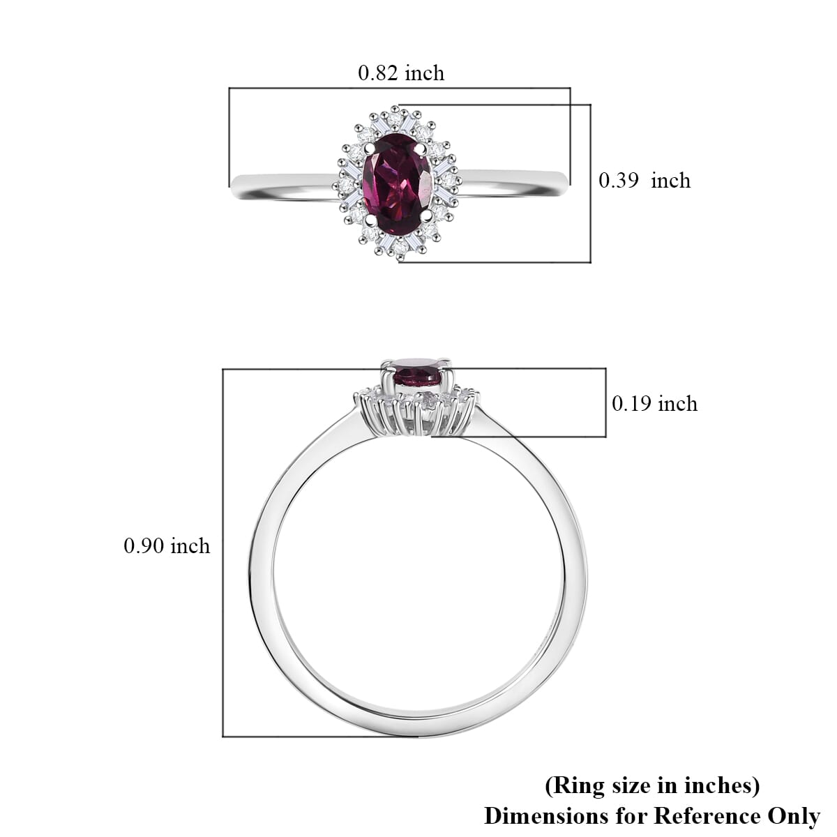 D'Joy AAA Radiant Ember Garnet and Diamond 0.65 ctw Royal Twilight Ring in Rhodium Over Sterling Silver (Size 10.0) image number 5
