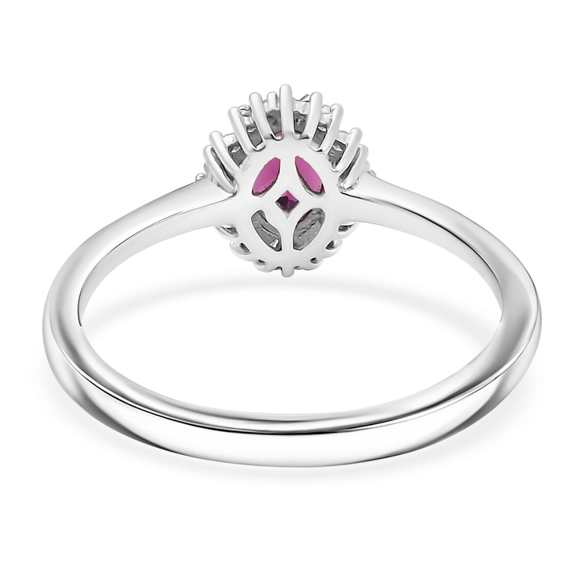D'Joy AAA Radiant Ember Garnet and Diamond 0.65 ctw Royal Twilight Ring in Rhodium Over Sterling Silver (Size 7.0) image number 4