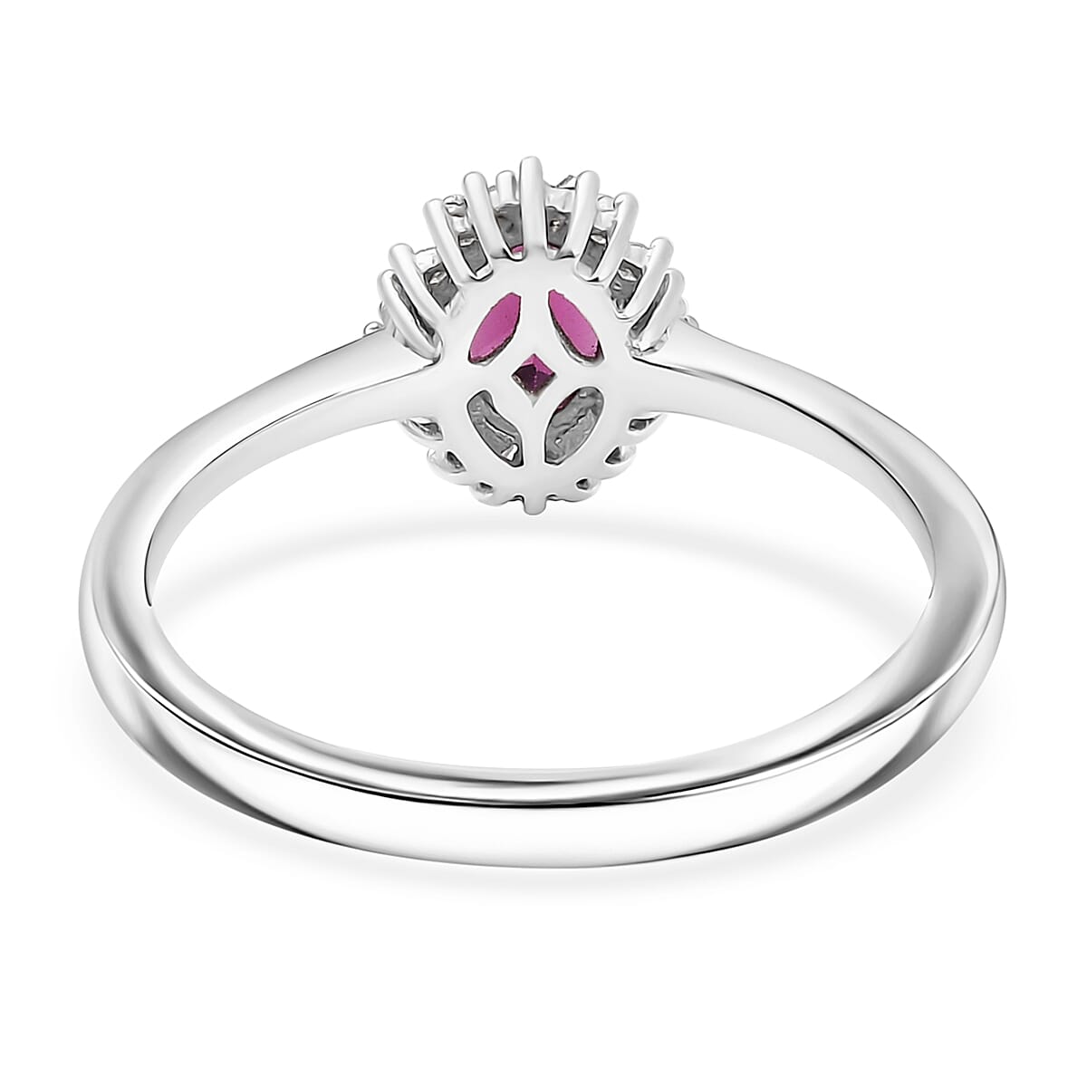 D'Joy AAA Radiant Ember Garnet and Diamond 0.65 ctw Royal Twilight Ring in Rhodium Over Sterling Silver (Size 8.0) image number 4