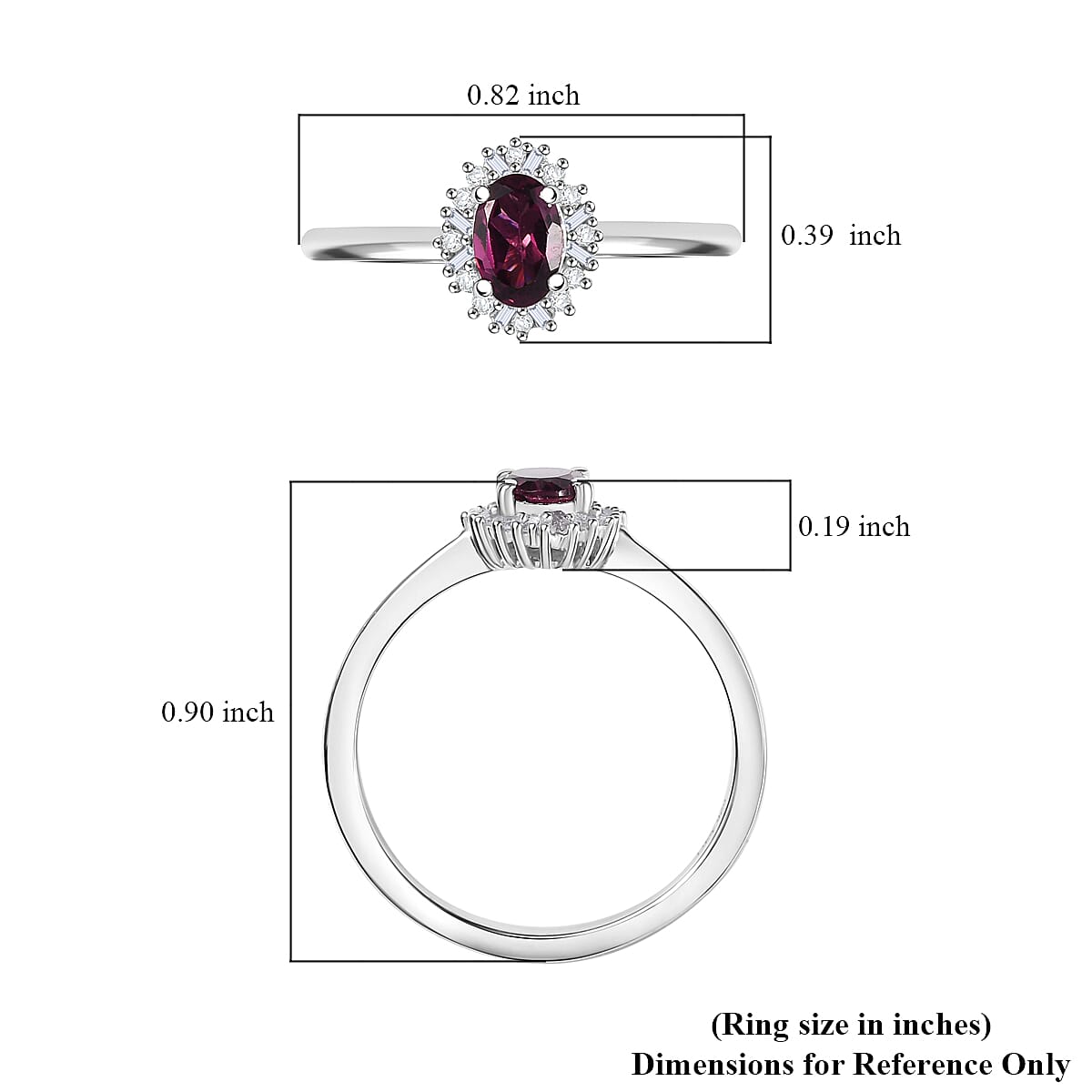 D'Joy AAA Radiant Ember Garnet and Diamond 0.65 ctw Royal Twilight Ring in Rhodium Over Sterling Silver (Size 8.0) image number 5