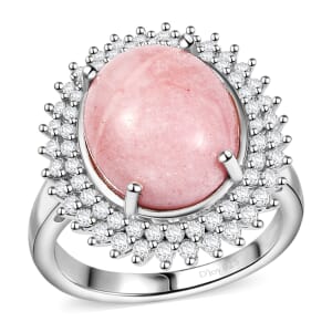 Karis Oregon Peach Opal and White Zircon 4.15 ctw Sunburst Ring in Platinum Bond (Size 10.0)