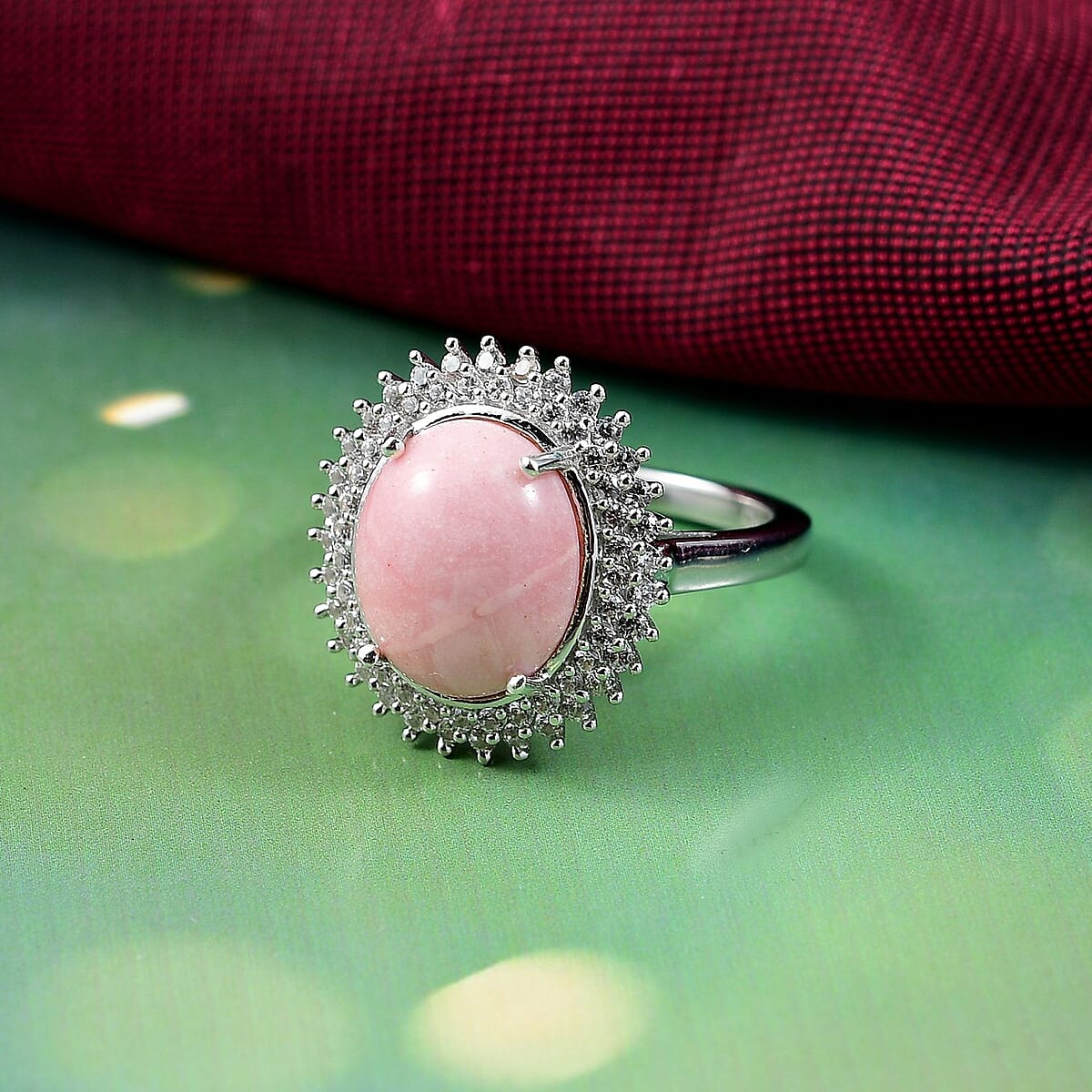 D'Joy Oregon Peach Opal and White Zircon 4.15 ctw Sunburst Ring in Platinum Over Sterling Silver (Size 9.0) image number 1